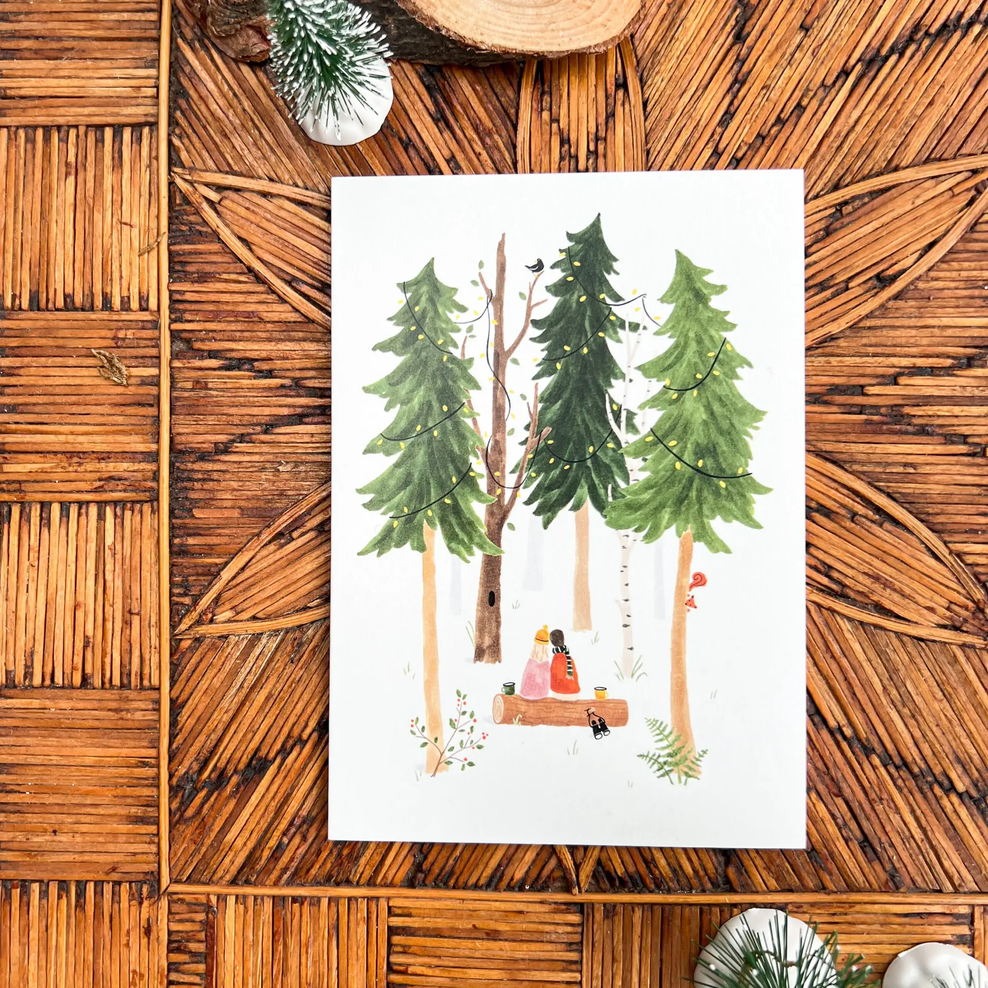 Kerstkaart Samen In Het Bos