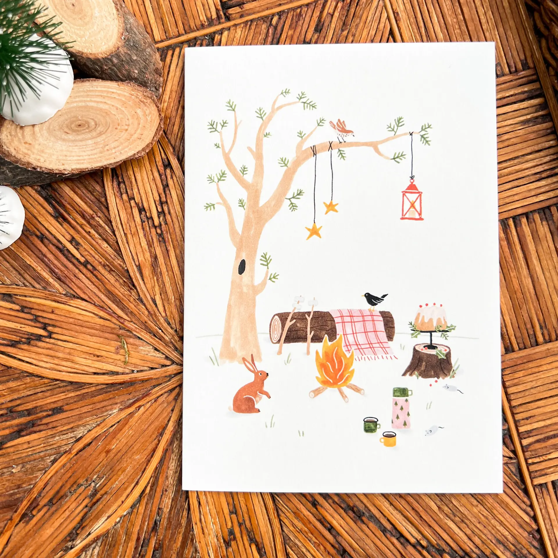 Kerstkaart Samen bij het vuur