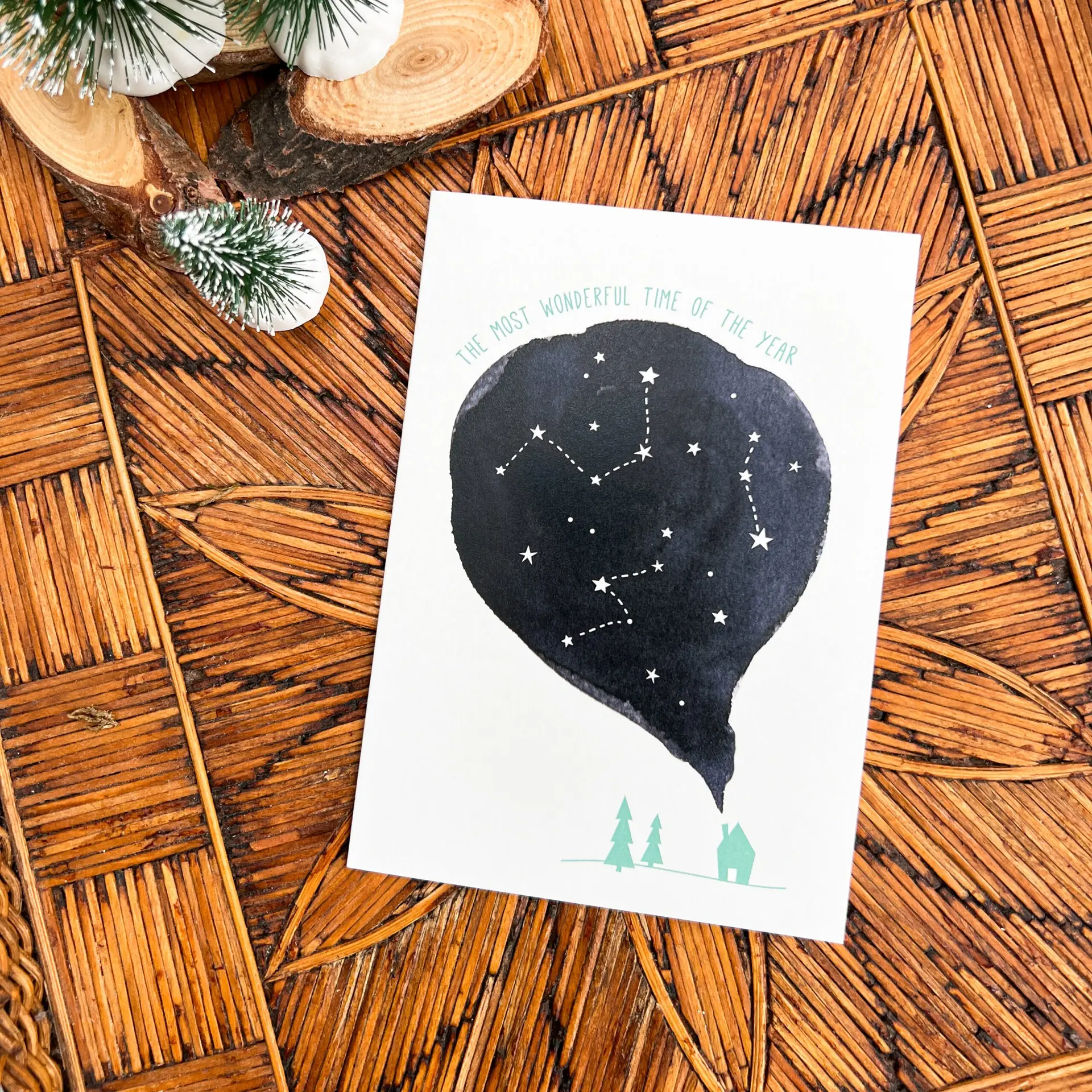 Kerstkaart Sterrenhemel & Huis