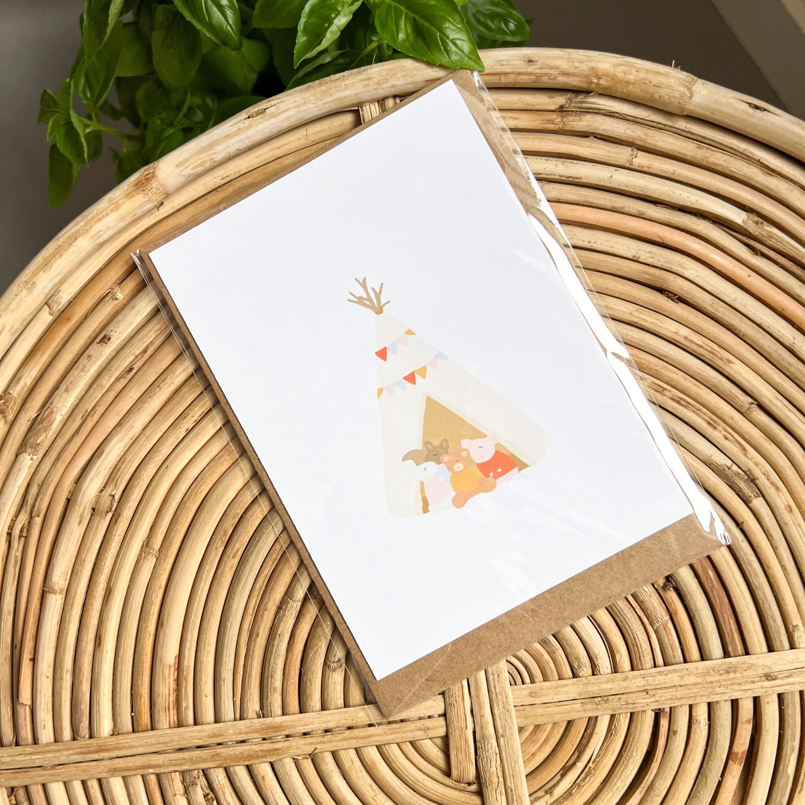 Wenskaart Vriendjes in een Tipi