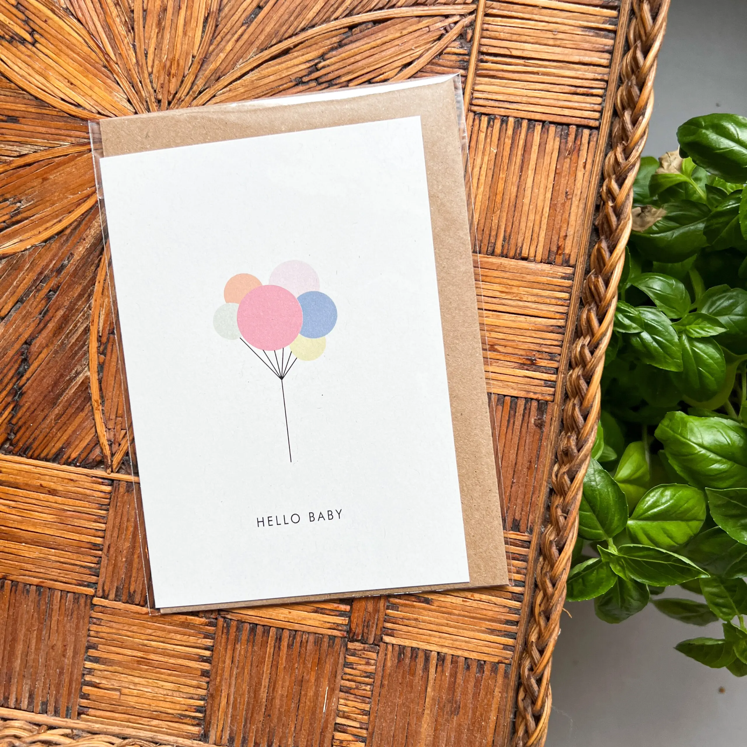 Wenskaart Hello Baby Balloons