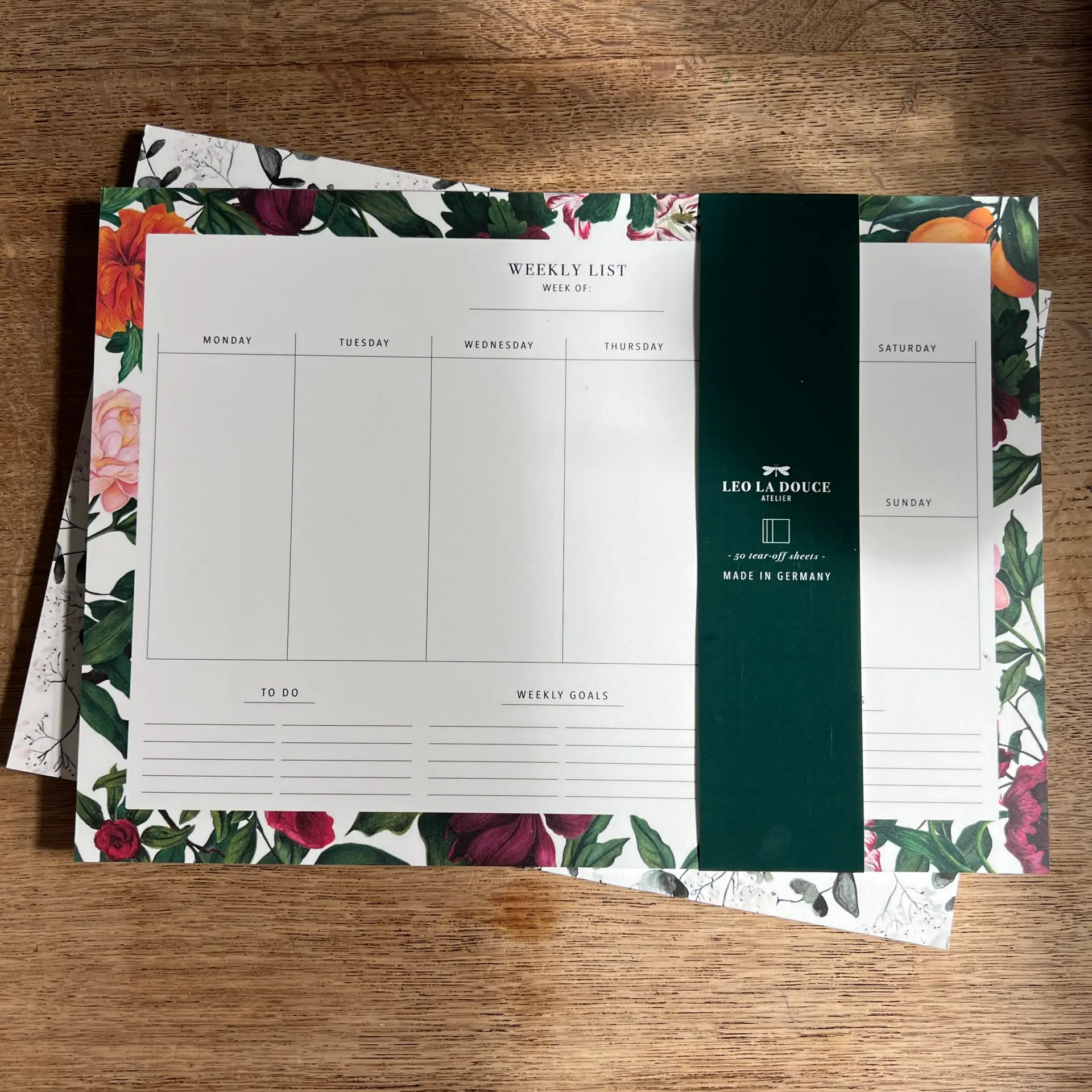 Bureauplanner De Engelse Tuin met bloemen, bladeren en sinaasappelaccenten